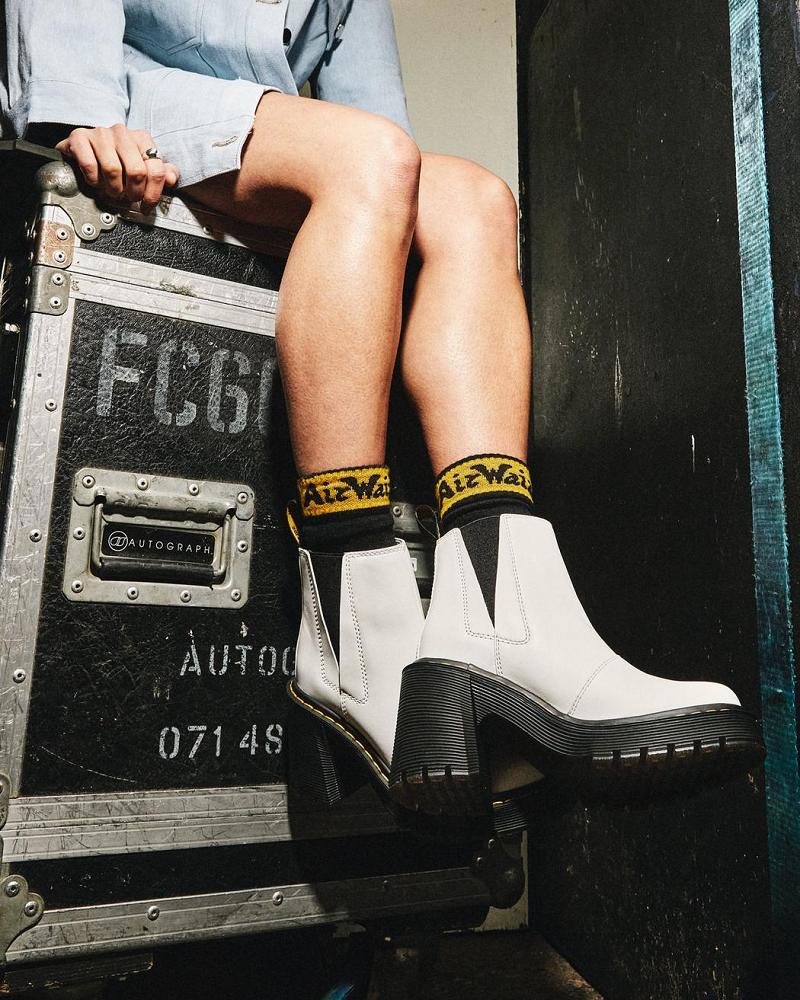 Dr Martens Spence Lær Flared Heel Chelsea Støvler Dame Hvite | Norge 63WNB